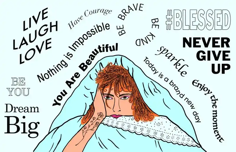 animated image of person with text around them with positive sayings