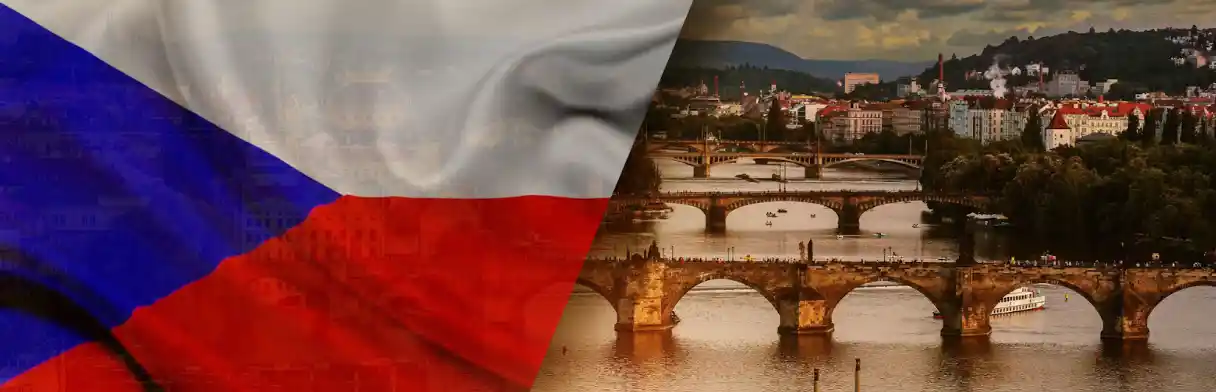 Prague bridges and Czech flag