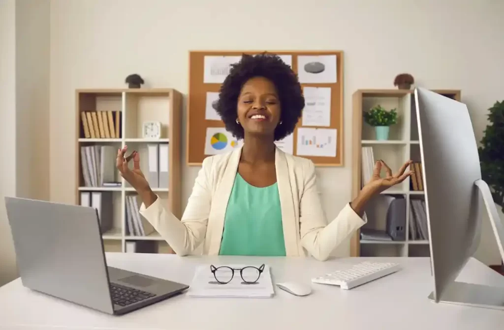 woman happy at work