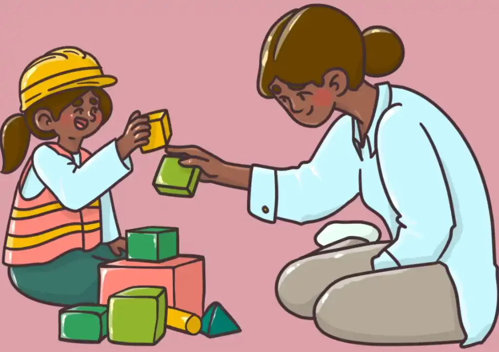 animated image of mother and child playing with blocks