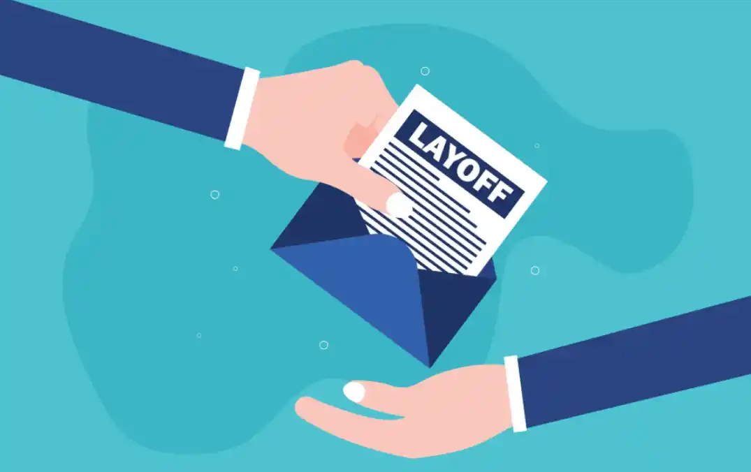 animated image of a layoff document being handed to someone