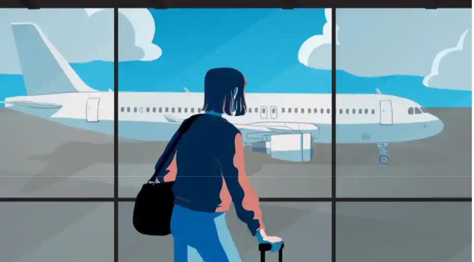 animated image of a person looking at an airplane through a window