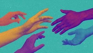 Hands reaching toward each other illustrative