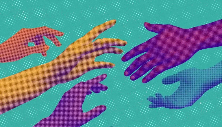 Hands reaching toward each other illustrative
